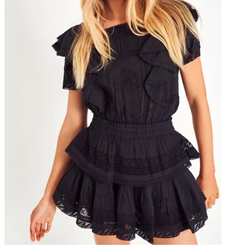 LoveShackFancy Elegant Black Ruffle Dress Size XS